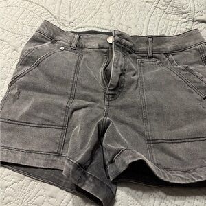 Democracy Washed Gray Denim Utility Shorts